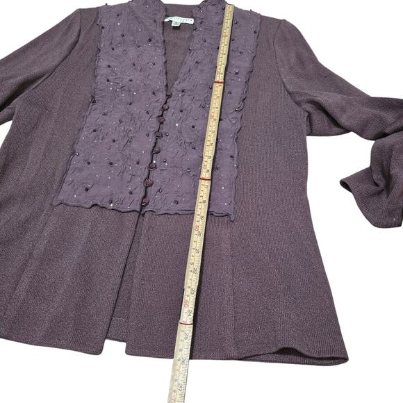 St. John Evening Knits Dusty Purple Jacket Trim Appliques Size 14 XL Santana - Picture 7 of 9
